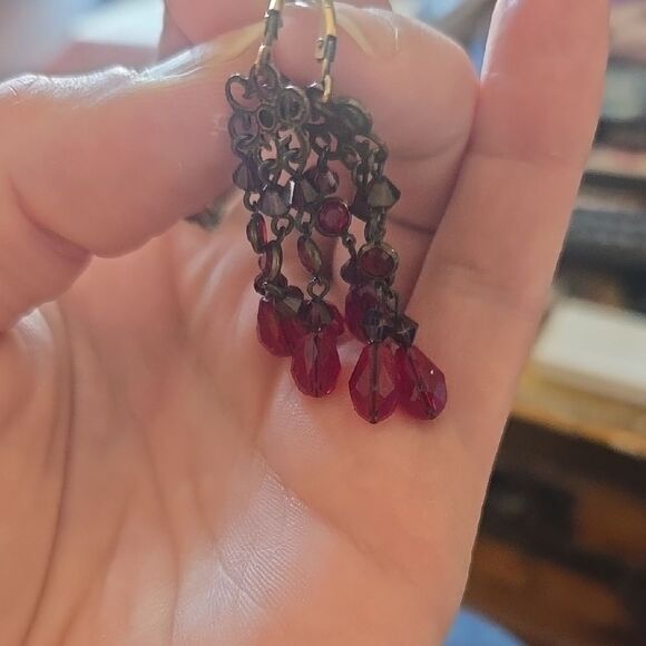 Vintage Gold Filled Red Dangle Earrings - Picture 4 of 9